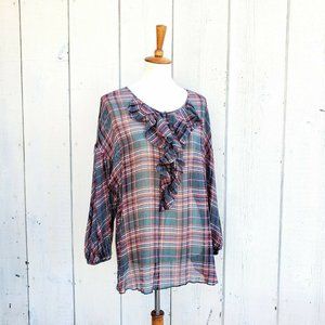 Sundance 100% Silk Check Blouse Top Size Large L